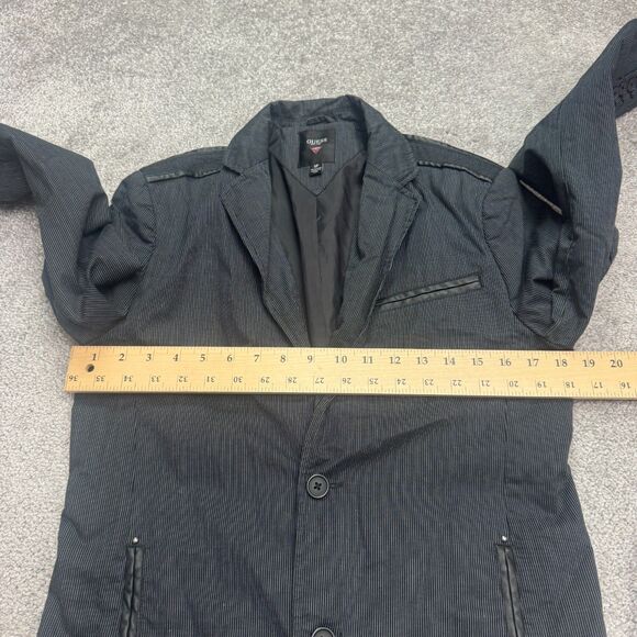 Guess Suit Blazer Jacket Mens Small Black Pinstriped Cotton Blend Single Vented - Picture 9 of 11
